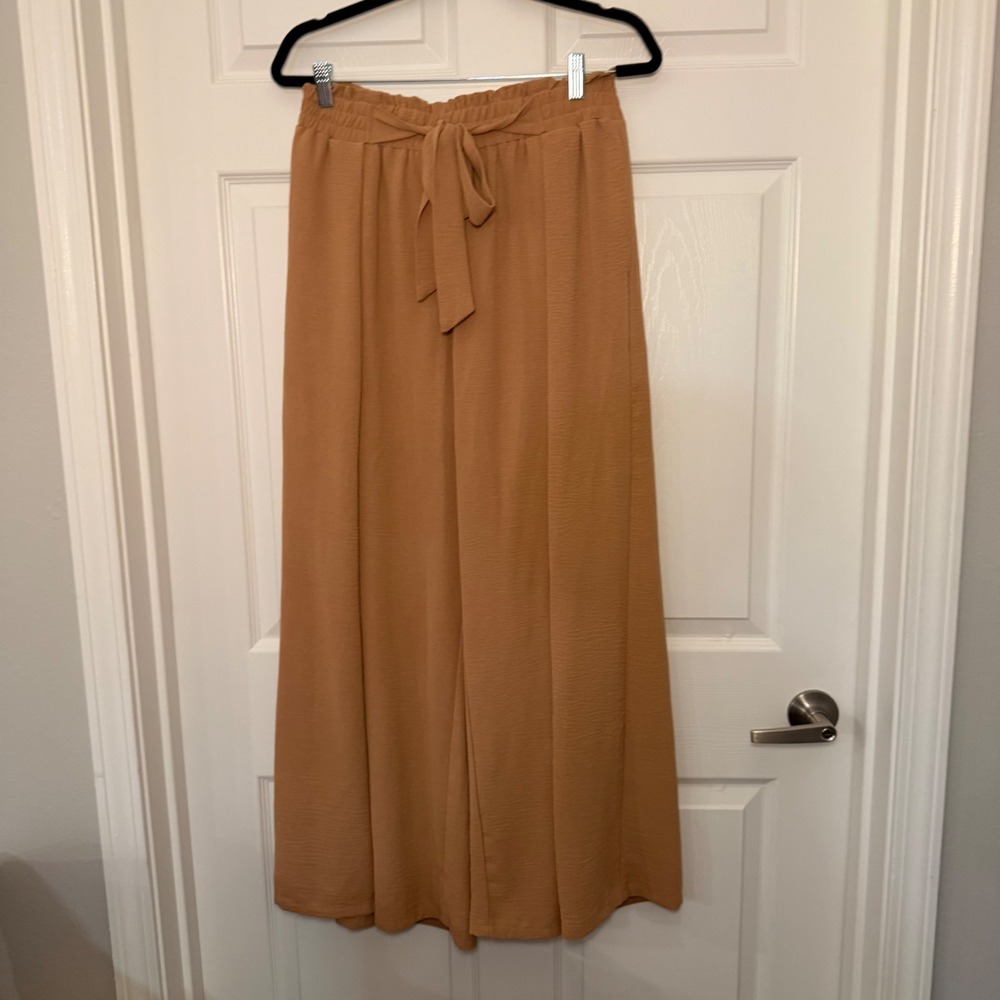 LEPUNUO Wide Leg Pants Brown XL Paperbag Waist Boho Casual Summer Palazzo